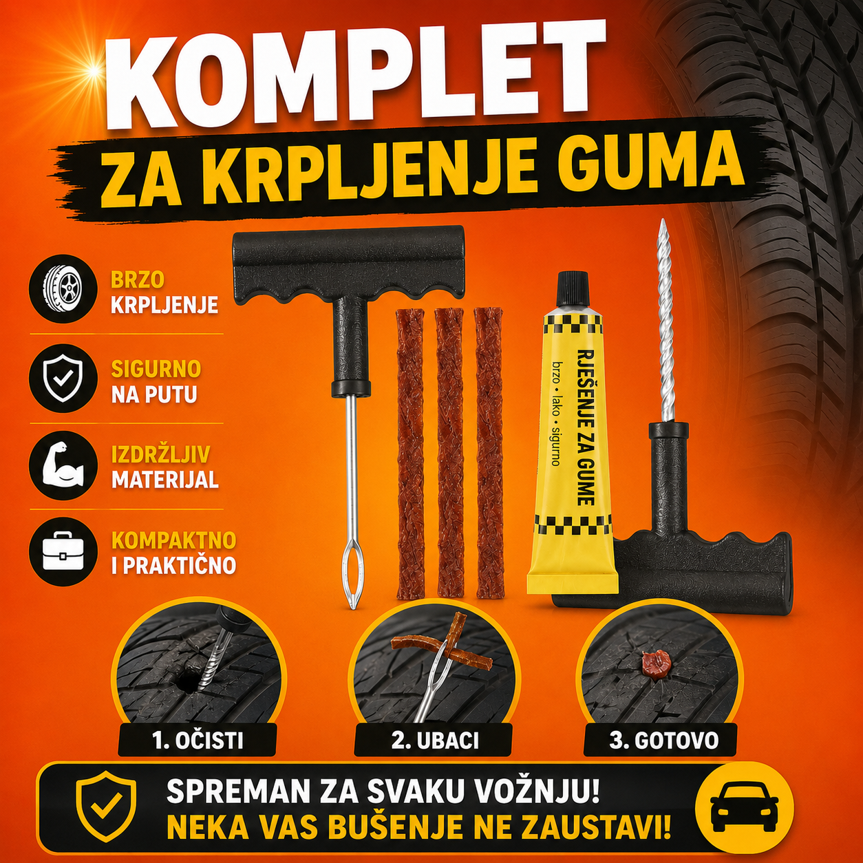 Komplet za krpljenje guma
