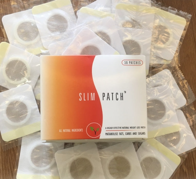 Slim Patch packaging with patches on a wooden surface